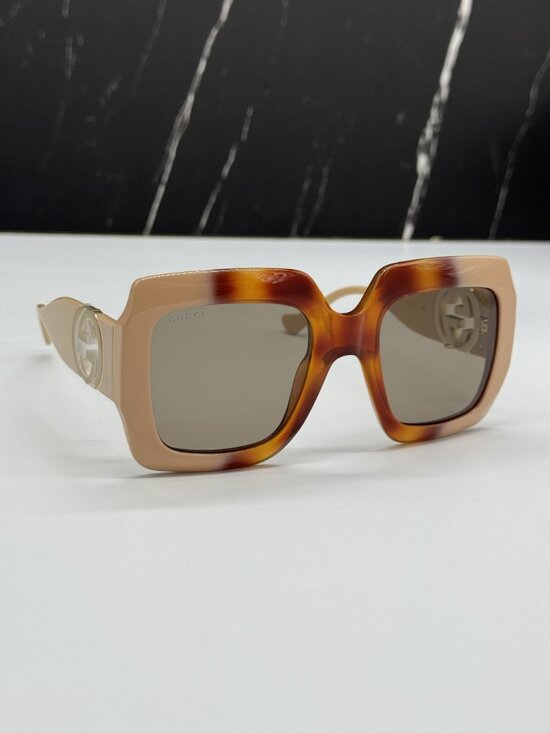 NEW GUCCI GG1022S 003 SUNGLASSES HAVANA/BEIGE SQUARE WOMEN EYEWEAR main image 5